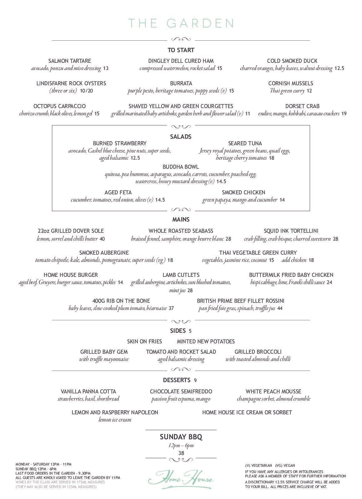 HH Garden ALC Menu - Home House